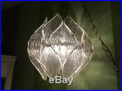 Vintage Mid Century Lamp Hanging Swag Light Lucite Clear White Hollywood Regency