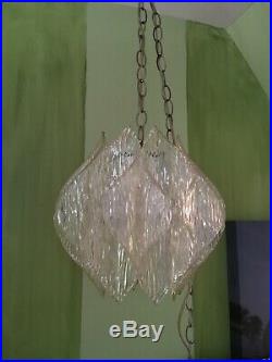 Vintage Mid Century Lamp Hanging Swag Light Lucite Clear White Hollywood Regency