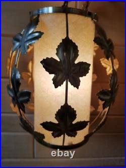 Vintage Mid Century Leaves Gold Tone Metal Hanging Swag Lamp Pendant Light Plug
