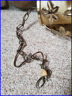 Vintage Mid Century Leaves Gold Tone Metal Hanging Swag Lamp Pendant Light Plug