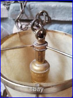 Vintage Mid Century Leaves Gold Tone Metal Hanging Swag Lamp Pendant Light Plug