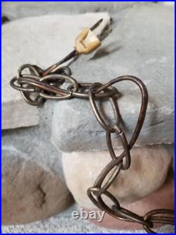 Vintage Mid Century Leaves Gold Tone Metal Hanging Swag Lamp Pendant Light Plug