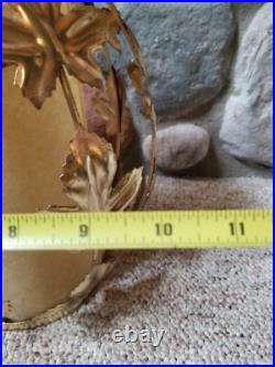 Vintage Mid Century Leaves Gold Tone Metal Hanging Swag Lamp Pendant Light Plug