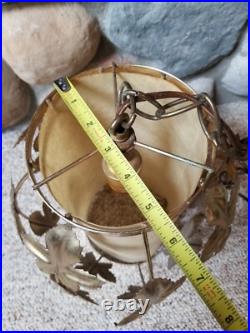 Vintage Mid Century Leaves Gold Tone Metal Hanging Swag Lamp Pendant Light Plug