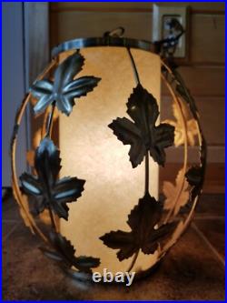 Vintage Mid Century Leaves Gold Tone Metal Hanging Swag Lamp Pendant Light Plug