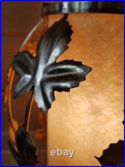 Vintage Mid Century Leaves Gold Tone Metal Hanging Swag Lamp Pendant Light Plug