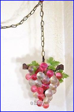 Vintage Mid Century Lucite Grape Cluster Hanging Swag Light Lamp 13 x 11