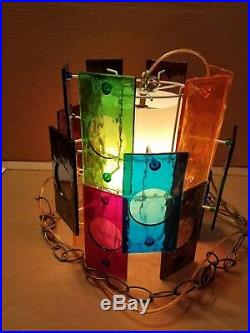 Vintage Mid Century Lucite Hanging Swag Multi Color Lamp Light Fixture MCM Retro