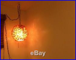 Vintage Mid Century Lucite Ribbon Spaghetti Hanging Swag Lamp Orange Red Green