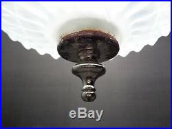 Vintage Mid Century Modern 2 Light Cut Glass Hanging Swag Lamp Hollywood Regency