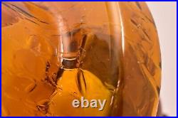 Vintage Mid Century Modern Amber Crackle Glass Swag Light Lamp Pendant fixture