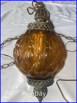 Vintage Mid Century Modern Amber GLASS Hanging Light MCM Pendant Lamp Light