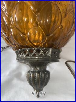Vintage Mid Century Modern Amber GLASS Hanging Light MCM Pendant Lamp Light