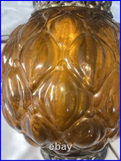 Vintage Mid Century Modern Amber GLASS Hanging Light MCM Pendant Lamp Light