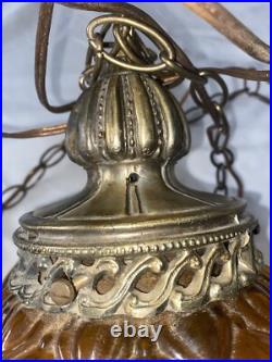 Vintage Mid Century Modern Amber GLASS Hanging Light MCM Pendant Lamp Light