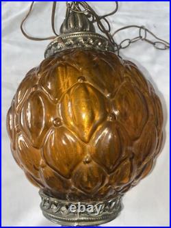 Vintage Mid Century Modern Amber GLASS Hanging Light MCM Pendant Lamp Light
