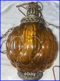 Vintage Mid Century Modern Amber GLASS Hanging Light MCM Pendant Lamp Light