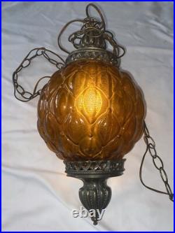 Vintage Mid Century Modern Amber GLASS Hanging Light MCM Pendant Lamp Light