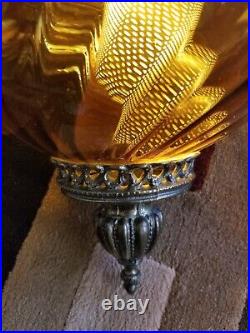 Vintage Mid Century Modern Amber Glass Globe Swag Lamp Hollywood Regency withdiffu