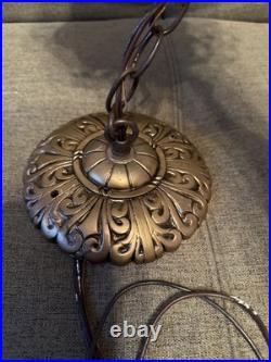 Vintage Mid Century Modern Amber Glass Hanging Swag Lamp MCM