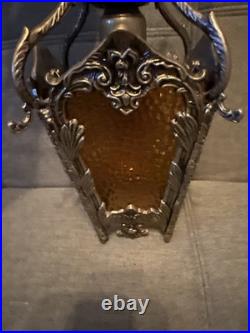 Vintage Mid Century Modern Amber Glass Hanging Swag Lamp MCM