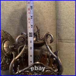 Vintage Mid Century Modern Amber Glass Hanging Swag Lamp MCM