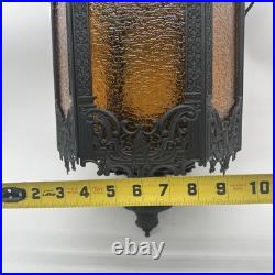 Vintage Mid Century Modern Amber Glass Hanging Swag Lamp MCM Gothic