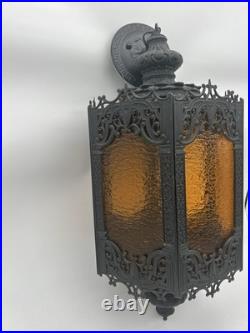 Vintage Mid Century Modern Amber Glass Hanging Swag Lamp MCM Gothic