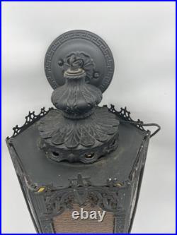 Vintage Mid Century Modern Amber Glass Hanging Swag Lamp MCM Gothic