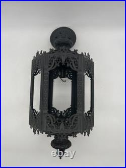 Vintage Mid Century Modern Amber Glass Hanging Swag Lamp MCM Gothic