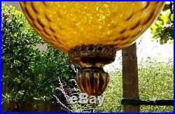Vintage Mid Century Modern Amber Glass UFO Swag Hanging Lamp Light