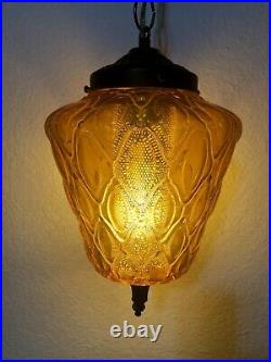 Vintage Mid Century Modern Amber Gold Hanging Swag Lamp Retro