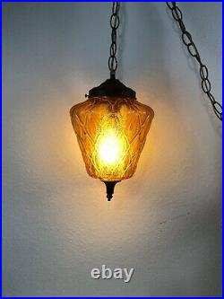 Vintage Mid Century Modern Amber Gold Hanging Swag Lamp Retro