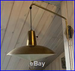 Vintage Mid Century Modern Atomic UFO Flying Saucer Hanging Lamp Light 14 Brass