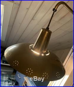 Vintage Mid Century Modern Atomic UFO Flying Saucer Hanging Lamp Light 14 Brass