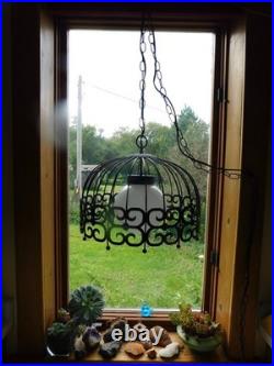 Vintage Mid Century Modern Black Umanoff Swag Lamp Hanging Light 15' Chain