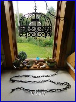 Vintage Mid Century Modern Black Umanoff Swag Lamp Hanging Light 15' Chain