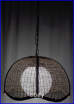 Vintage Mid Century Modern Brown Rattan Wicker Hanging Swag Lamp Retro1960's
