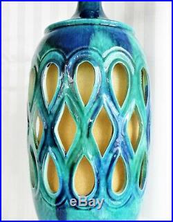 Vintage Mid Century Modern Caribbean & Azure Blue Art Pottery Hanging Swag Lamp