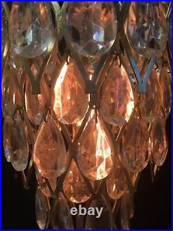 Vintage Mid Century Modern Crystal Chandelier Pendant Hanging Light Lamp