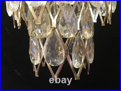 Vintage Mid Century Modern Crystal Chandelier Pendant Hanging Light Lamp