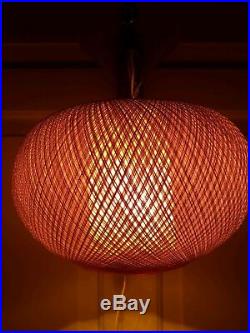 Vintage Mid Century Modern Eames Hanging Wicker Mushroom Wall Sconce Lamp Light
