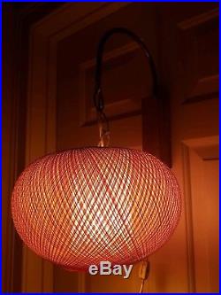 Vintage Mid Century Modern Eames Hanging Wicker Mushroom Wall Sconce Lamp Light
