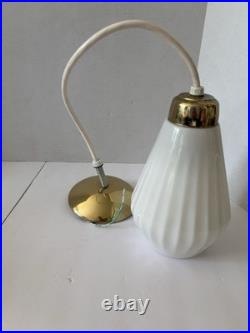Vintage Mid Century Modern Fluted Teardrop Glass Pendant Hanging Ceiling Light
