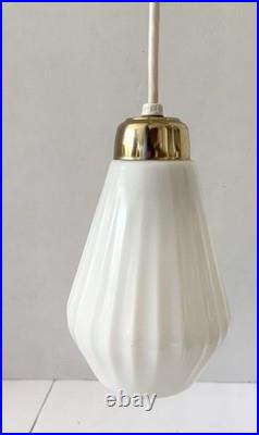 Vintage Mid Century Modern Fluted Teardrop Glass Pendant Hanging Ceiling Light