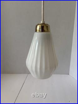 Vintage Mid Century Modern Fluted Teardrop Glass Pendant Hanging Ceiling Light