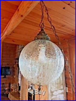 Vintage Mid Century Modern Frosted Glass Hanging Ceiling Swag Light Lamp
