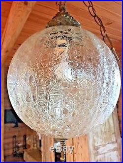 Vintage Mid Century Modern Frosted Glass Hanging Ceiling Swag Light Lamp