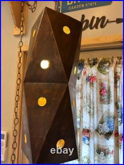 Vintage Mid Century Modern Geometric Copper and Glass Hanging Swag Lamp