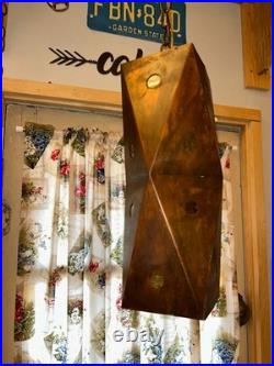 Vintage Mid Century Modern Geometric Copper and Glass Hanging Swag Lamp